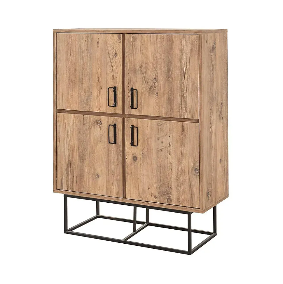 Buffet Katmandu, Buffet du salon, Commode de salon, Garde-manger de cuisine, 93x36h115 cm, Chêne et Noir