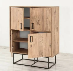 Buffet Katmandu, Buffet du salon, Commode de salon, Garde-manger de cuisine, 93x36h115 cm, Chêne et Noir