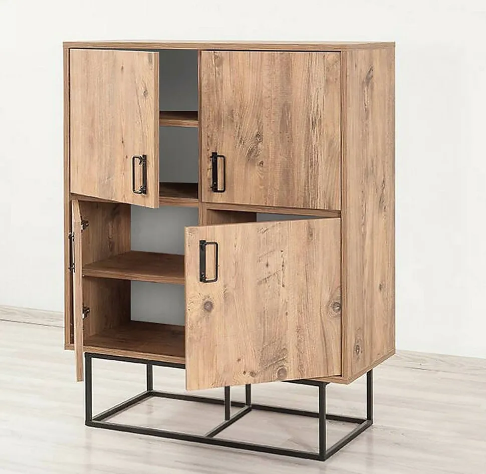 Buffet Katmandu, Buffet du salon, Commode de salon, Garde-manger de cuisine, 93x36h115 cm, Chêne et Noir