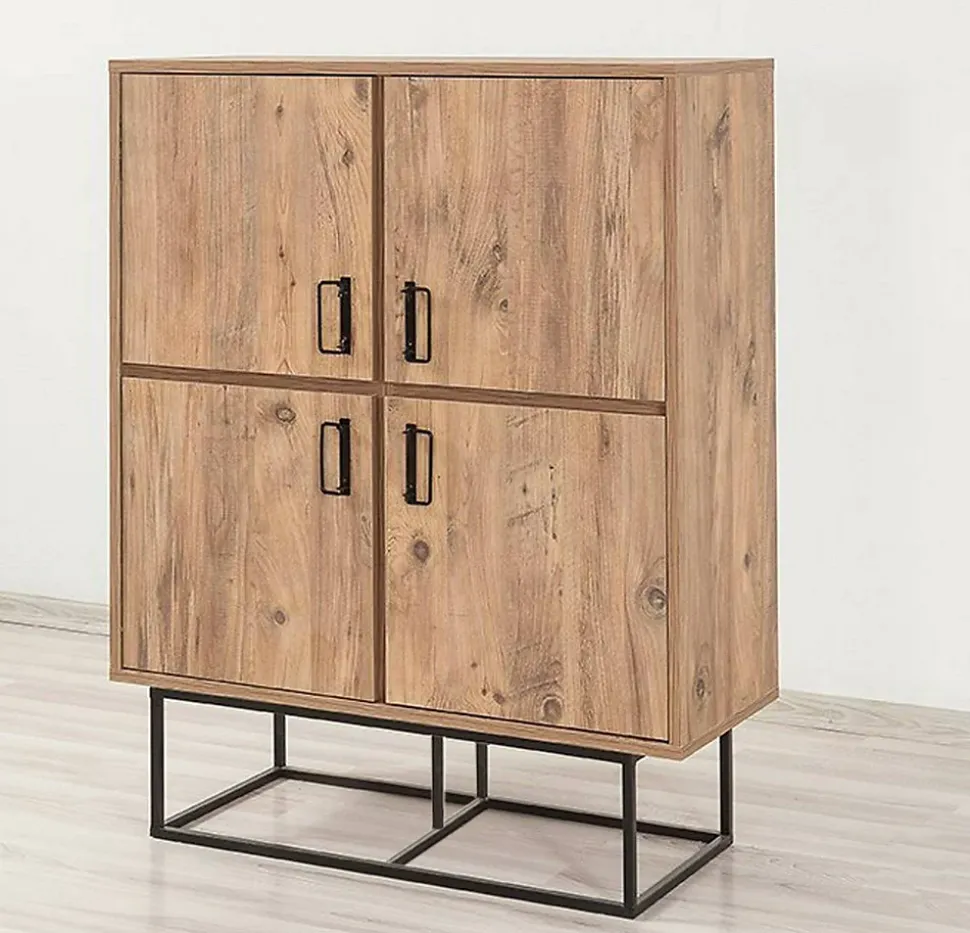 Buffet Katmandu, Buffet du salon, Commode de salon, Garde-manger de cuisine, 93x36h115 cm, Chêne et Noir