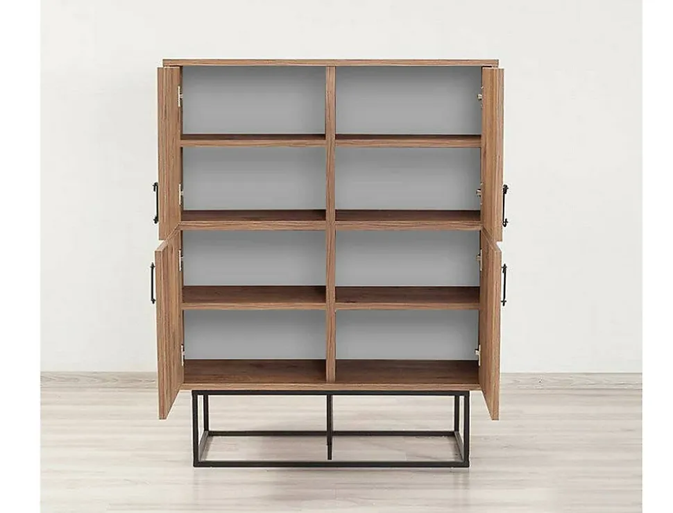 Buffet Katmandu, Buffet du salon, Commode de salon, Garde-manger de cuisine, 93x36h115 cm, Chêne et Noir