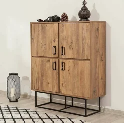 Buffet Katmandu, Buffet du salon, Commode de salon, Garde-manger de cuisine, 93x36h115 cm, Chêne et Noir