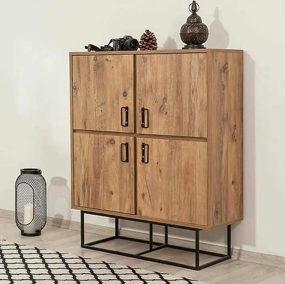 Buffet Katmandu, Buffet du salon, Commode de salon, Garde-manger de cuisine, 93x36h115 cm, Chêne et Noir