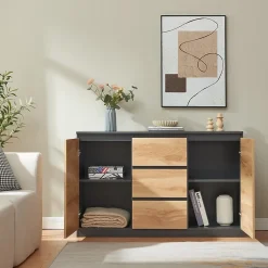 Buffet Kyr 120 x 40 x 75 cm chêne rustique / noir en.casa