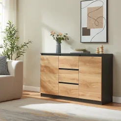 Buffet Kyr 120 x 40 x 75 cm chêne rustique / noir en.casa