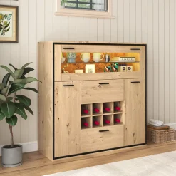 Buffet Élégant Avec Portes Doubles, Étagères En Verre Et Casier à Vin - Rangement Parfait, Bois