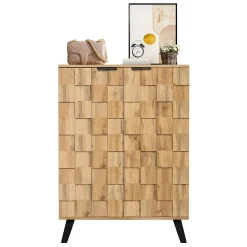 Buffet Meuble à Chaussures avec 5 Compartiments et Étagères Réglables - Pour entrée Salon - 80,5x35x109,5 cm - Naturel