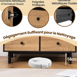 Buffet Meuble de Rangement,Style Moderne avec 4 Tiroir et Compartiment Ouvert,avec Pieds Métalliques Surélevé Robuste (Noir)