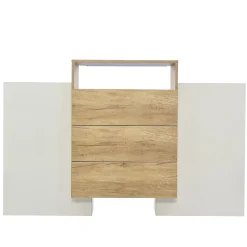 Buffet moderne 140 cm, commode en blanc brillant et bois, effets lumineux LED multicolores, solution de rangement élégante