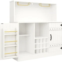 Buffet Moderne - Meuble Bar avec Porte-Verres et Étagères de Rangement - MDF + Métal - Blanc - 120x40x120 cm