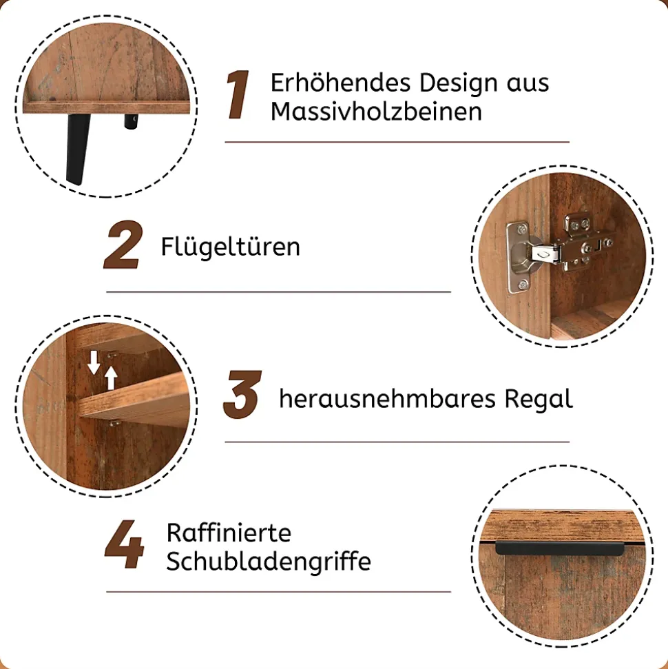 Buffet Moderne - Meuble TV avec 3 Tiroirs et 2 Portes, Étagères Réglables pour Salon ou Chambre, Bois Marron, 140x35x70 cm