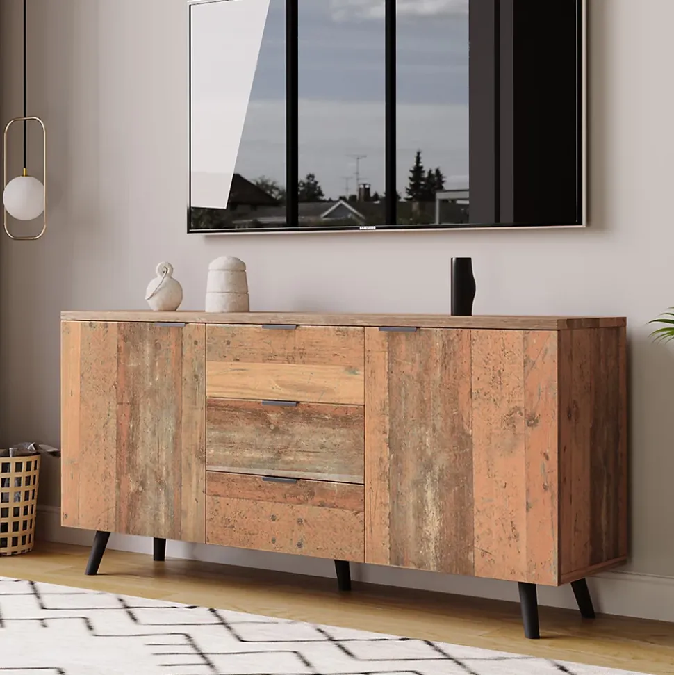 Buffet Moderne - Meuble TV avec 3 Tiroirs et 2 Portes, Étagères Réglables pour Salon ou Chambre, Bois Marron, 140x35x70 cm