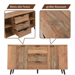 Buffet Moderne - Meuble TV avec 3 Tiroirs et 2 Portes, Étagères Réglables pour Salon ou Chambre, Bois Marron, 140x35x70 cm