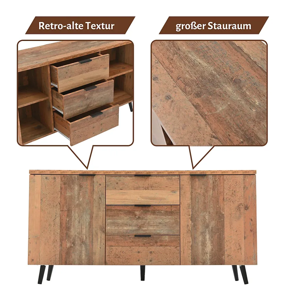 Buffet Moderne - Meuble TV avec 3 Tiroirs et 2 Portes, Étagères Réglables pour Salon ou Chambre, Bois Marron, 140x35x70 cm