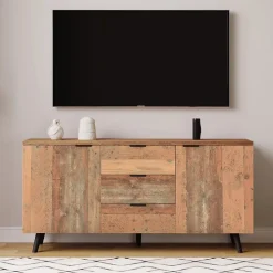 Buffet Moderne - Meuble TV avec 3 Tiroirs et 2 Portes, Étagères Réglables pour Salon ou Chambre, Bois Marron, 140x35x70 cm