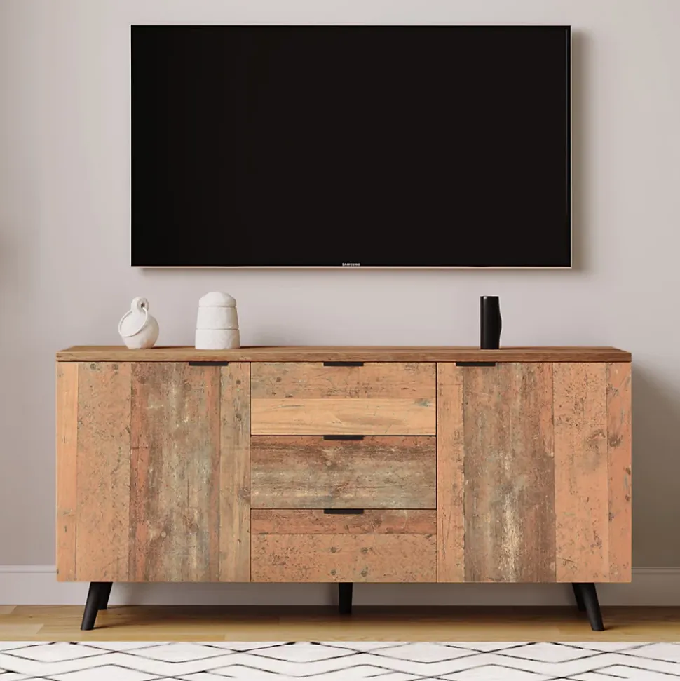 Buffet Moderne - Meuble TV avec 3 Tiroirs et 2 Portes, Étagères Réglables pour Salon ou Chambre, Bois Marron, 140x35x70 cm
