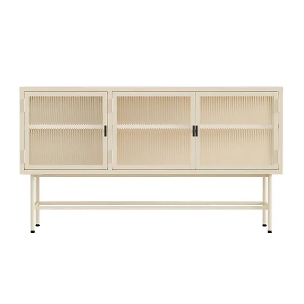 Buffet moderne 3 portes 120 cm en métal et verre écru Oviala