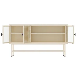 Buffet moderne 3 portes 120 cm en métal et verre écru Oviala