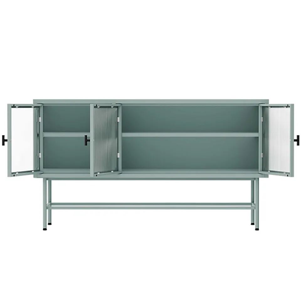 Buffet moderne 3 portes 120 cm en métal et verre vert sauge Oviala
