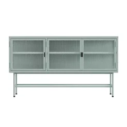Buffet moderne 3 portes 120 cm en métal et verre vert sauge Oviala