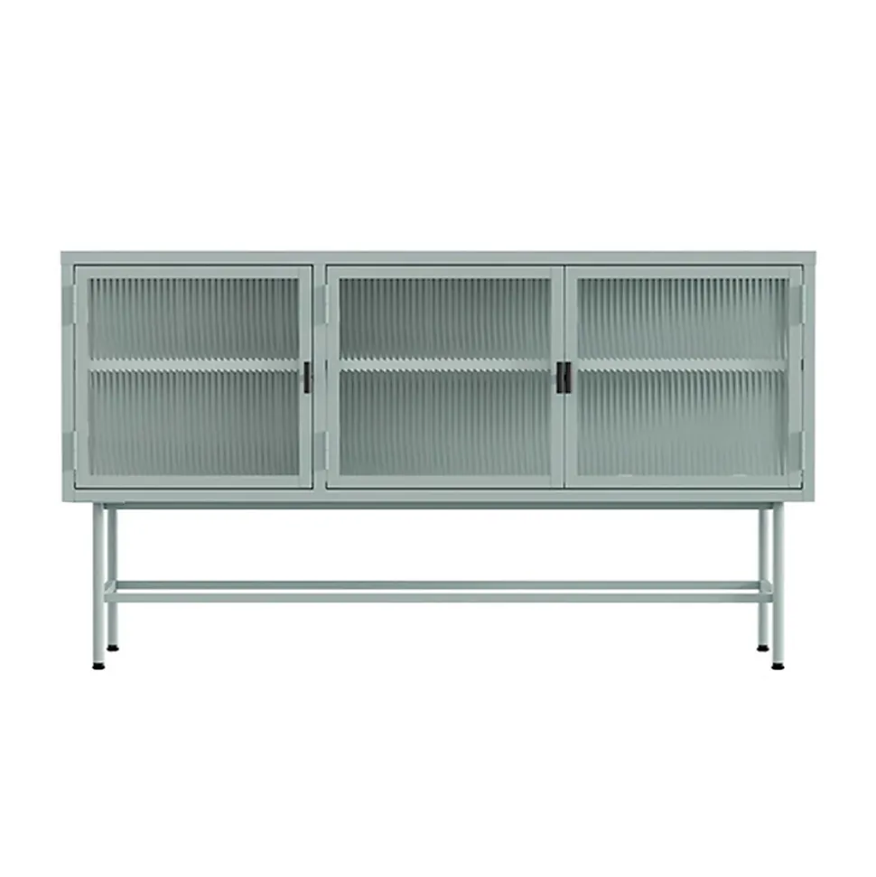 Buffet moderne 3 portes 120 cm en métal et verre vert sauge Oviala