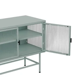 Buffet moderne 3 portes 120 cm en métal et verre vert sauge Oviala