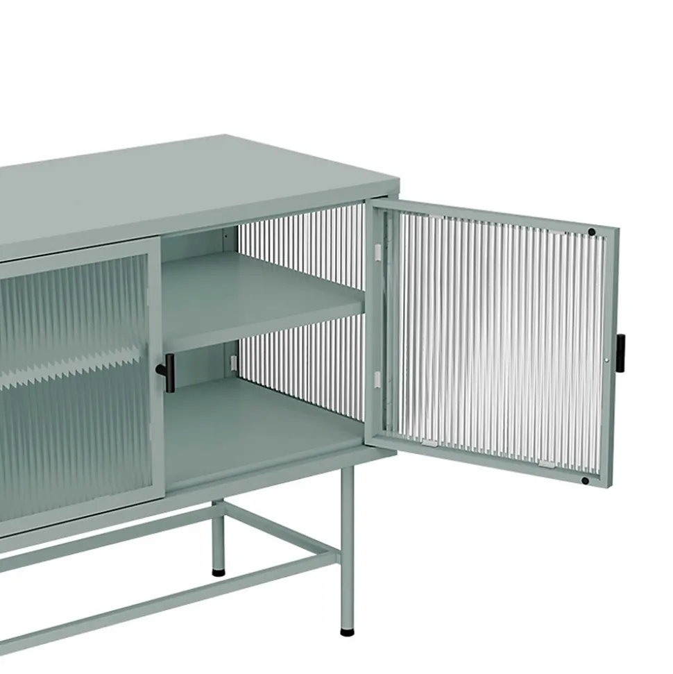 Buffet moderne 3 portes 120 cm en métal et verre vert sauge Oviala