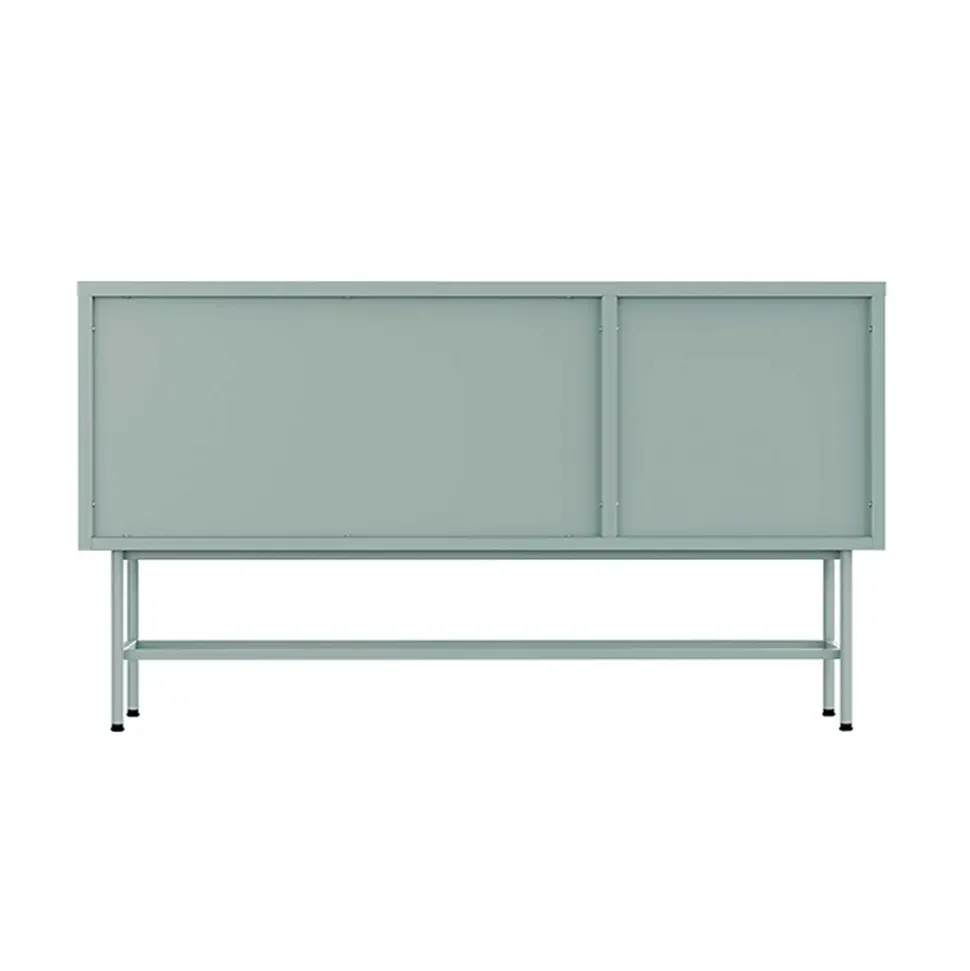 Buffet moderne 3 portes 120 cm en métal et verre vert sauge Oviala