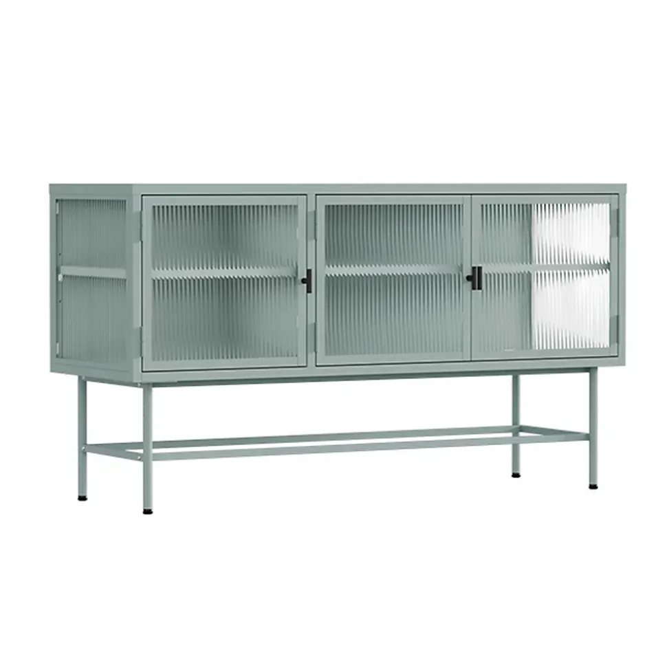 Buffet moderne 3 portes 120 cm en métal et verre vert sauge Oviala