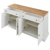 Buffet moderne 4 portes 2 tiroirs 150x86x40 cm, blanc antique & bois naturel, élégant pour salle à manger/salon