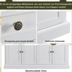 Buffet moderne 4 portes 2 tiroirs 150x86x40 cm, blanc antique & bois naturel, élégant pour salle à manger/salon