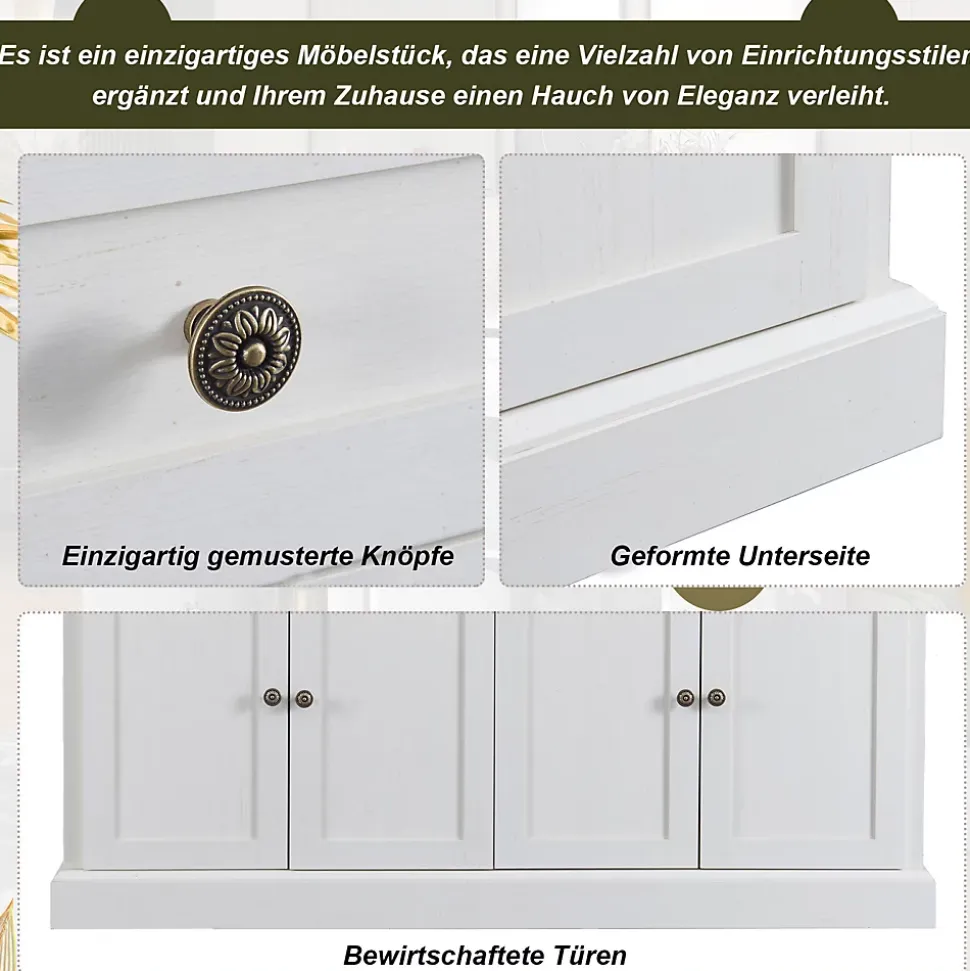 Buffet moderne 4 portes 2 tiroirs 150x86x40 cm, blanc antique & bois naturel, élégant pour salle à manger/salon