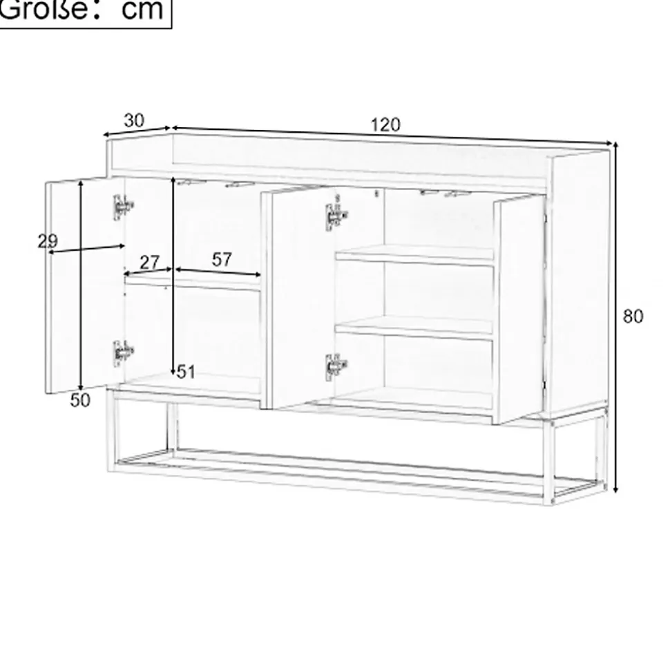 Buffet moderne 4 portes, armoire de rangement sans poignée, meuble polyvalent pour salon, chambre, salle de bain, bleu