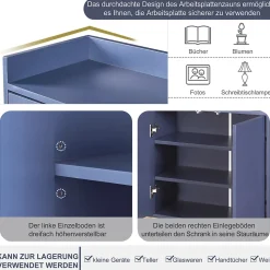 Buffet moderne 4 portes, armoire de rangement sans poignée, meuble polyvalent pour salon, chambre, salle de bain, bleu
