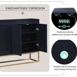 Buffet moderne 4 portes, armoire de rangement sans poignée, meuble polyvalent pour salon, chambre, salle de bain, noir