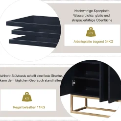 Buffet moderne 4 portes, armoire de rangement sans poignée, meuble polyvalent pour salon, chambre, salle de bain, noir