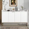 Buffet moderne 4 portes, armoire de rangement sans poignée, meuble polyvalent pour salon, chambre, salle de bain, blanc