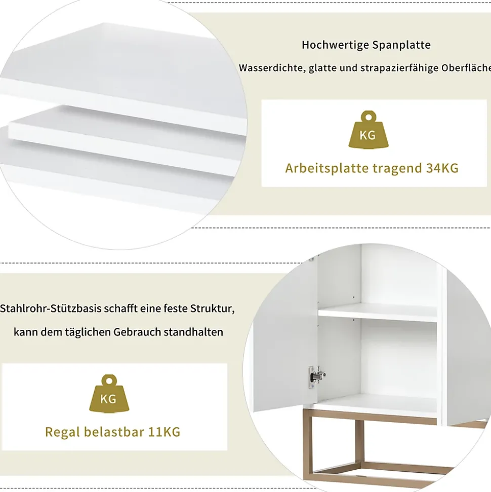Buffet moderne 4 portes, armoire de rangement sans poignée, meuble polyvalent pour salon, chambre, salle de bain, blanc