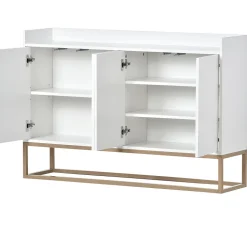Buffet moderne 4 portes, armoire de rangement sans poignée, meuble polyvalent pour salon, chambre, salle de bain, blanc