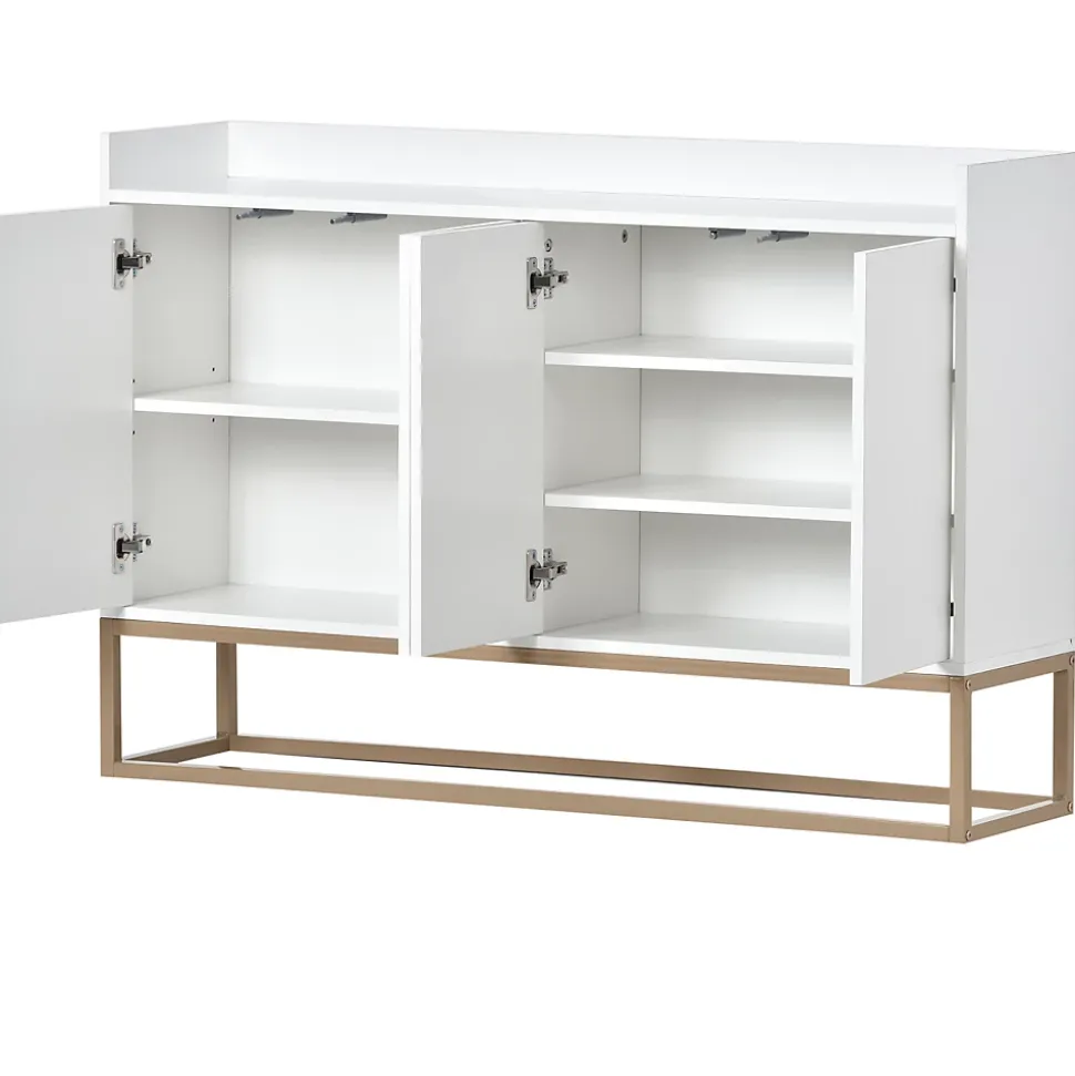 Buffet moderne 4 portes, armoire de rangement sans poignée, meuble polyvalent pour salon, chambre, salle de bain, blanc