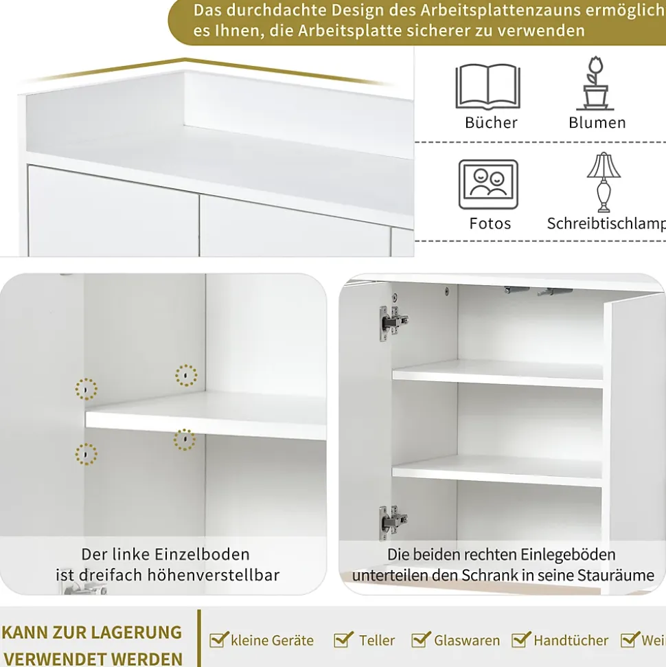 Buffet moderne 4 portes, armoire de rangement sans poignée, meuble polyvalent pour salon, chambre, salle de bain, blanc