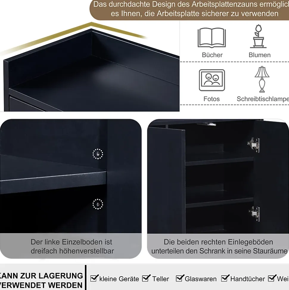 Buffet moderne 4 portes, blanc ou noir, 120x30x80 cm, idéal pour salle à manger, salon ou cuisine