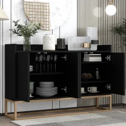 Buffet moderne 4 portes, blanc ou noir, 120x30x80 cm, idéal pour salle à manger, salon ou cuisine