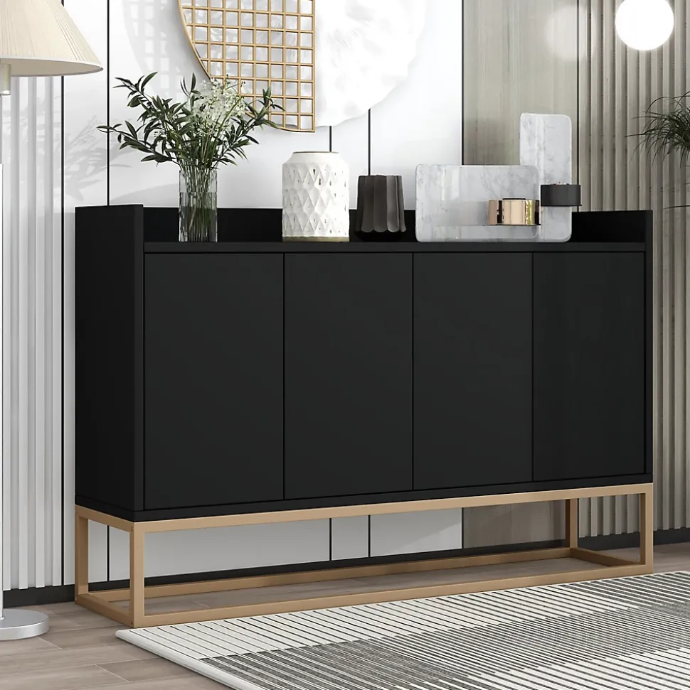 Buffet moderne 4 portes, blanc ou noir, 120x30x80 cm, idéal pour salle à manger, salon ou cuisine