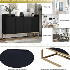 Buffet moderne 4 portes, blanc ou noir, 120x30x80 cm, idéal pour salle à manger, salon ou cuisine