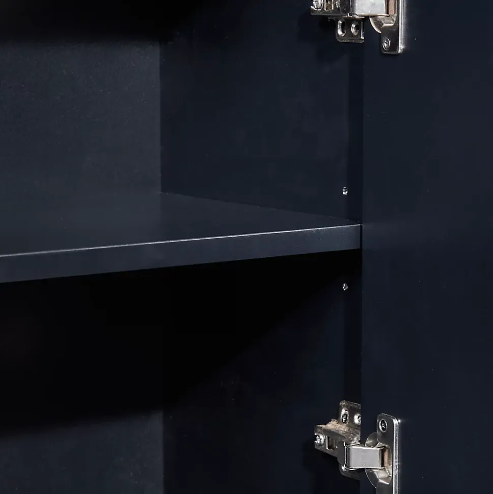 Buffet moderne 4 portes sans poignées, Design minimaliste noir, élégant et pratique pour salle à manger, salon et cuisine
