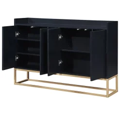 Buffet moderne 4 portes sans poignées, Design minimaliste noir, élégant et pratique pour salle à manger, salon et cuisine