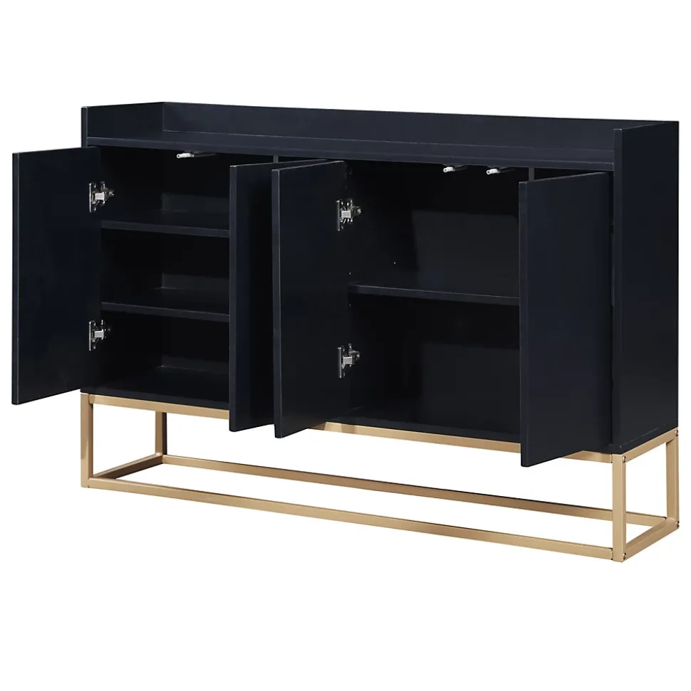 Buffet moderne 4 portes sans poignées, Design minimaliste noir, élégant et pratique pour salle à manger, salon et cuisine