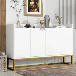 Buffet Moderne 4 Portes sans Poignées - Meuble de Rangement design pour Salon ou Salle à Manger - Blanc - 120x30x80 cm
