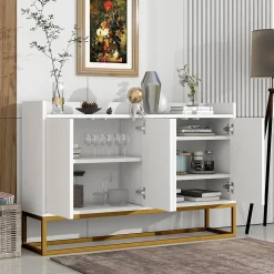 Buffet Moderne 4 Portes sans Poignées - Meuble de Rangement design pour Salon ou Salle à Manger - Blanc - 120x30x80 cm